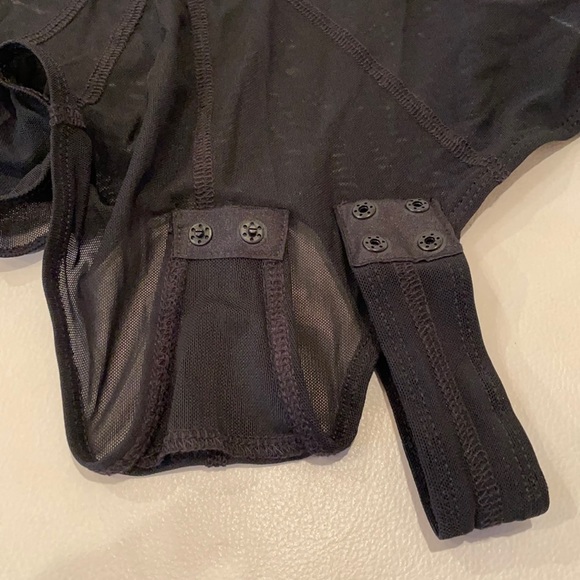 NWT S GUESS women MELINDA contour bodysuit mesh transparent corset piping black - Picture 8 of 12